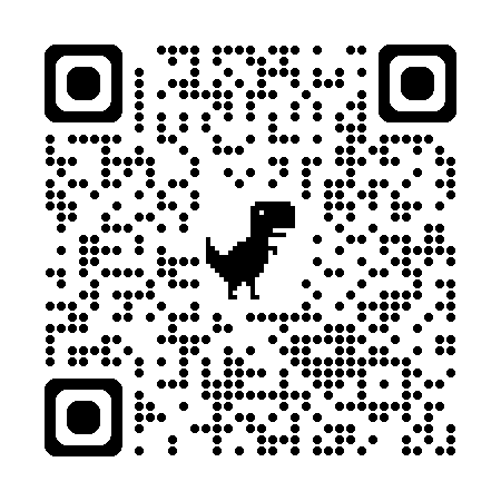 Black-and-white QR code with three finder patterns; center encodes data for scanning.